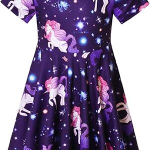 Unicorn Dresses Summer Swing Short Sleeve Casual Clothes for Little Kids( Star Unicorn)