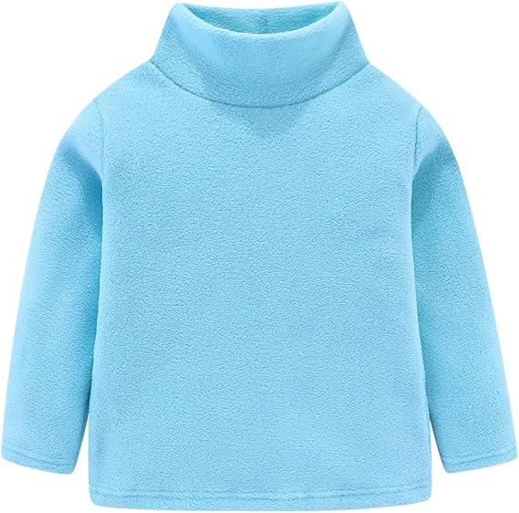 Kids Fleece Shirts High Collar Soft Tops Unisex(Sky Blue )