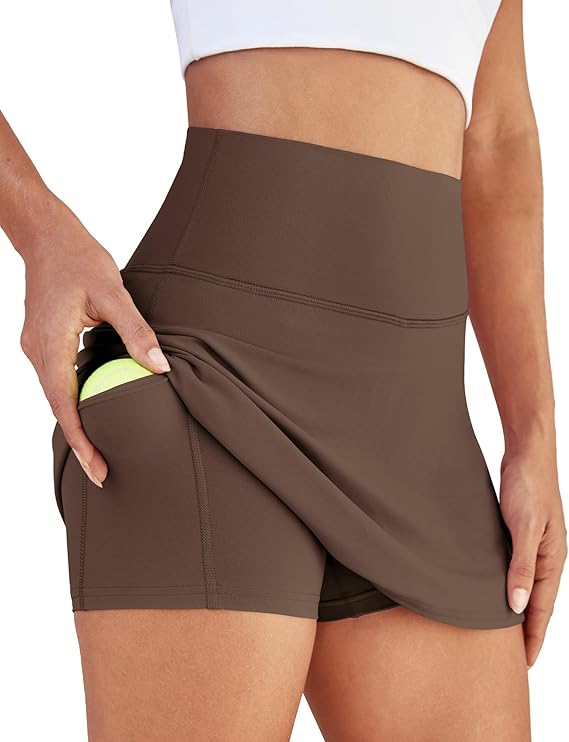 Womens Skort Tennis Skirt with Pocket Shorts Mini Golf Skirts(Brown) - Image 3