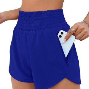 BMJL Women's Athletic Shorts High Waisted Running Short Pocket 2.5" Sporty Shorts Gym Elastic Workout Shorts(Royalblue)
