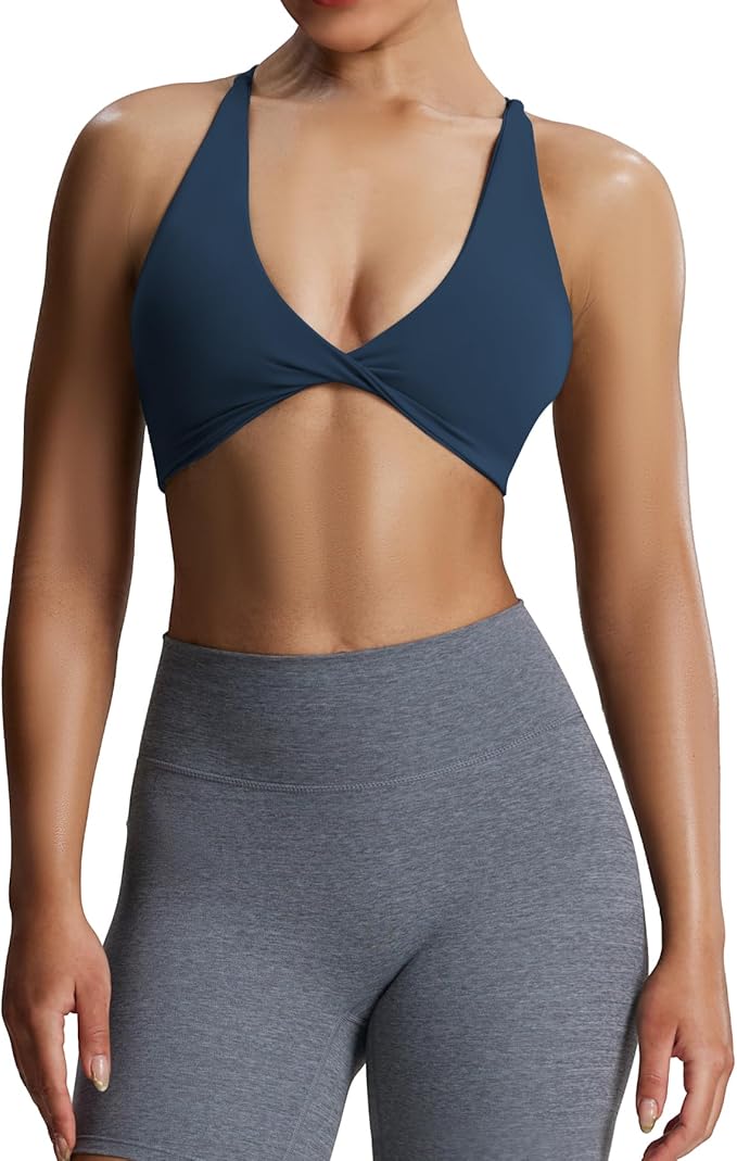 Aoxjox Women's Workout Sports Bras Fitness Sienna Low Impact Bra Yoga Crop Tank(Blueberry)