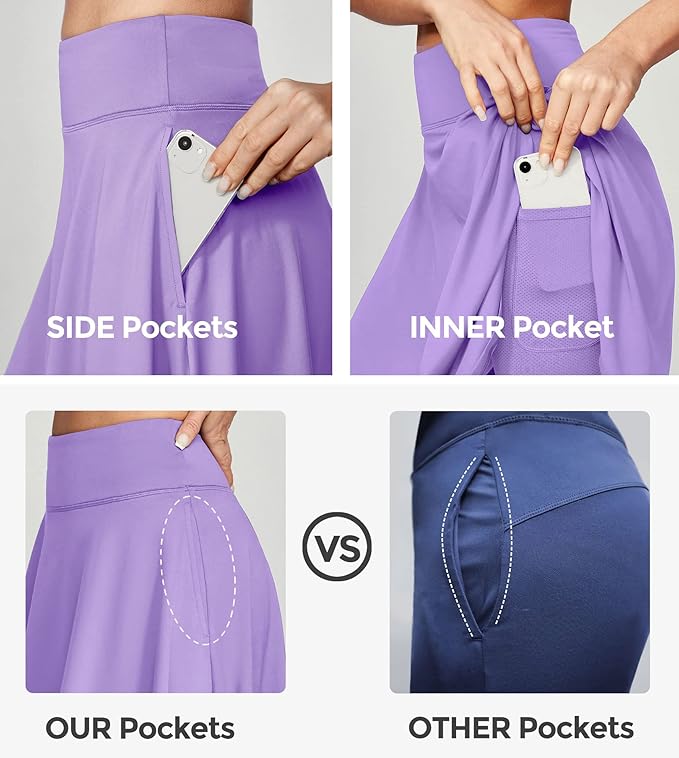 IUGA 20" Knee Length Skorts Skirts for Women with Pockets Tennis Skirt (Lavender) - Image 4