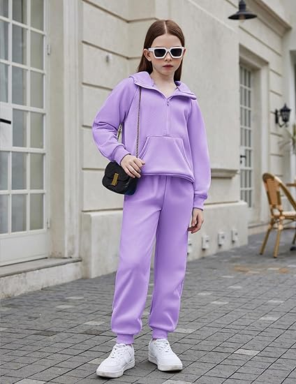 Stelle Girls Athletic Sweatsuit 3 Pieces Sweatshirts and Pant with Pockets Long Sleeve Outfits Set(Purple) - Image 4