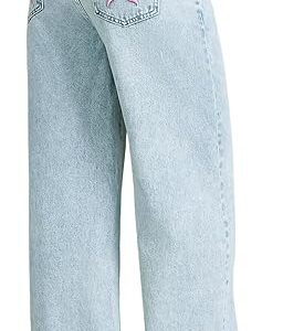 Girls Wide Leg/Flare Jeans Bow Embroidery/Leopard Print Denim Pants with Pockets Casual (Pant 3)