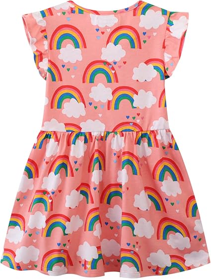 Toddler Girls Short Sleeve Dress Easter Cotton Casual Summer Appliques Shirt Jersey Dresses(manyrainbow) - Image 5