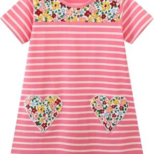 Toddler Girls Short Sleeve Dress Easter Cotton Casual Summer Appliques Shirt Jersey Dresses(pinklovestripe)