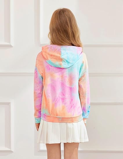 Girls Tie Dye Sweatshirts Loose Casual Hoodies Long Sleeve Pullover Hooded Tops With Pockets (Mix 3) - Image 3