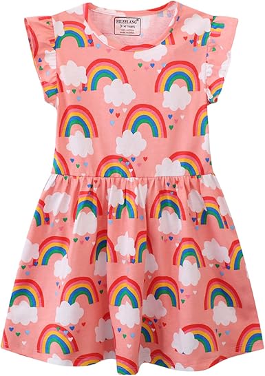 Toddler Girls Short Sleeve Dress Easter Cotton Casual Summer Appliques Shirt Jersey Dresses(manyrainbow) - Image 4