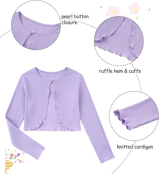 Girls Dresses Fall Outfits 2 Piece Floral Sleeveless Cute Dress and Cardigan(Purple) - Image 3