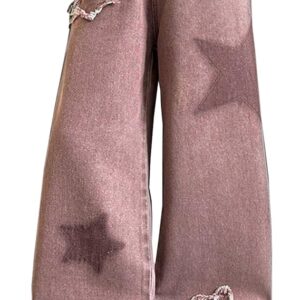 Kids Girls Jeans Distressed Elastic Waist Baggy Denim Wide Leg Pants Trousers (Pant 5)