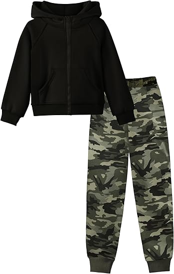 Girls 2 Piece Outfit Drop Shoulder Zip Up Hoodies and Sweatpant Clothing Set with Pockets(Black camo) - Image 4
