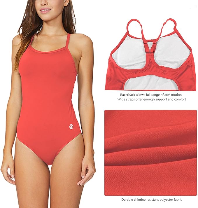 baleaf Women's Athletic Training Adjustable Strap One Piece Swimsuit(Coral Red)