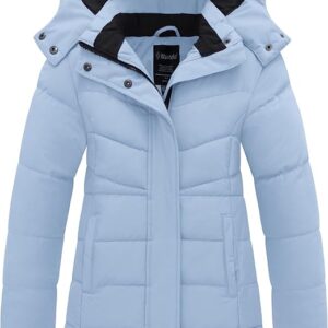 Girl's Puffer jacket Warm Insulated Winter Coat Lightweight Water-Resistant Padded Parka with Hood(Light blue)