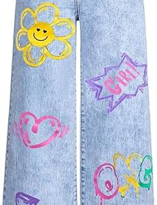 Girl's Y2k Graphic Jeans Butterfly Print Jeans Elastic High Waisted Straight Leg Denim Pants (Pant 4)