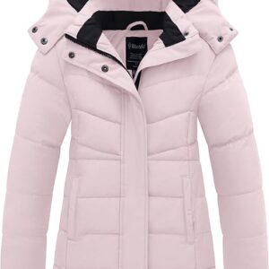 Girl's Puffer jacket Warm Insulated Winter Coat Lightweight Water-Resistant Padded Parka with Hood(Pink)