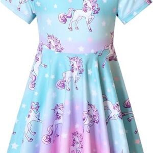 Unicorn Dresses Summer Swing Short Sleeve Casual Clothes for Little Kids(Unicorn)