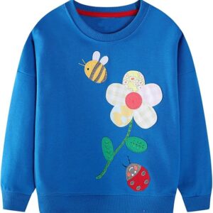 Youlebao Toddler Girls' Sweatshirt Crew-Neck Long Sleeve Cotton Pullover Shirt(Blue Flowers)