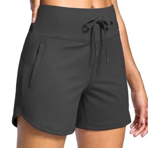 G Gradual Women's Athletic Shorts 5" Running Shorts for Women with 2 Zipper Pockets Quick Dry Lightweight Hiking Shorts(Dark Grey)