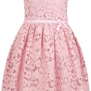 Girls & Toddlers Sleeveless A-Line Lace Party Dress Birthday Wedding & Flower Girl Dress with Beaded Bowknot(Pink)