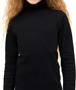 Girls' Basic Long Sleeve Turtleneck Cotton T-Shirt(Black)