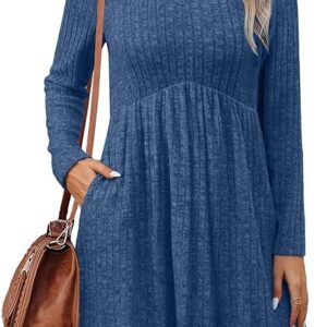 OFEEFAN Long Sleeve Sweater Dress(Blue)