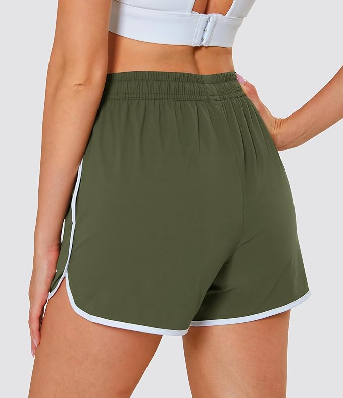 MAGCOMSEN Women's Athletic Shorts with Pockets Quick Dry Lightweight 3.5" Running Gym Workout Shorts Hiking Sport( Army Green) - Image 3