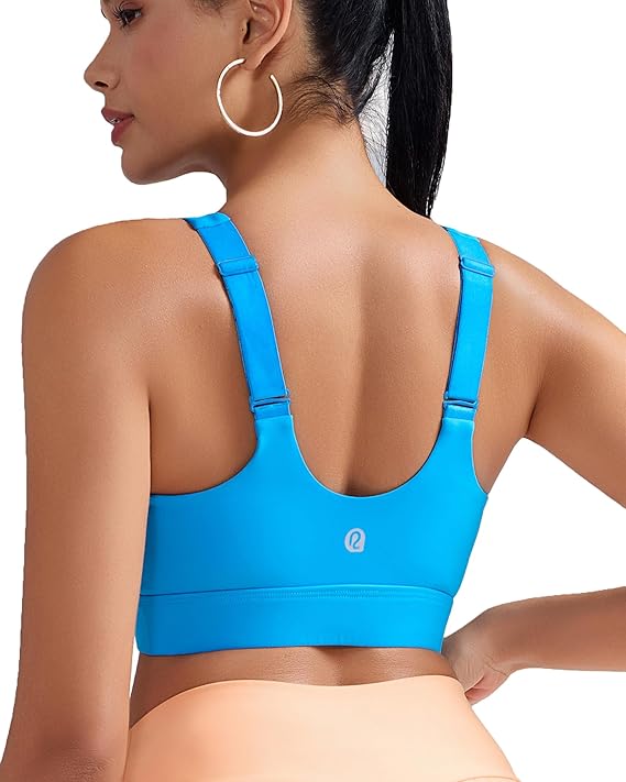 RUNNING GIRL Adjustable Straps High Impact Sports Bra for Women,High Support Workout Sports Bras with Sewn in Pads(A-bright Blue)