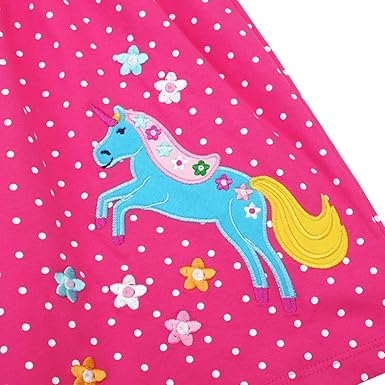 Girls Cotton Embroidery Applique Short Sleeve Dresses(Raspberry) - Image 5