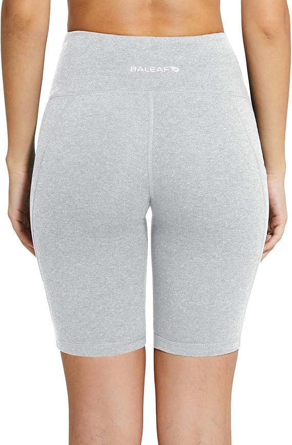 baleaf Women's 8" Biker Shorts High Waist Yoga Workout Gym Running Volleyball Spandex Shorts with Pockets(Light Grey-classic) - Image 3