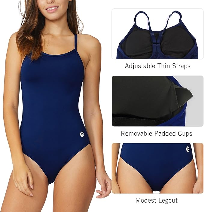 baleaf Women's Athletic Training Adjustable Strap One Piece Swimsuit( Navy) - Image 4