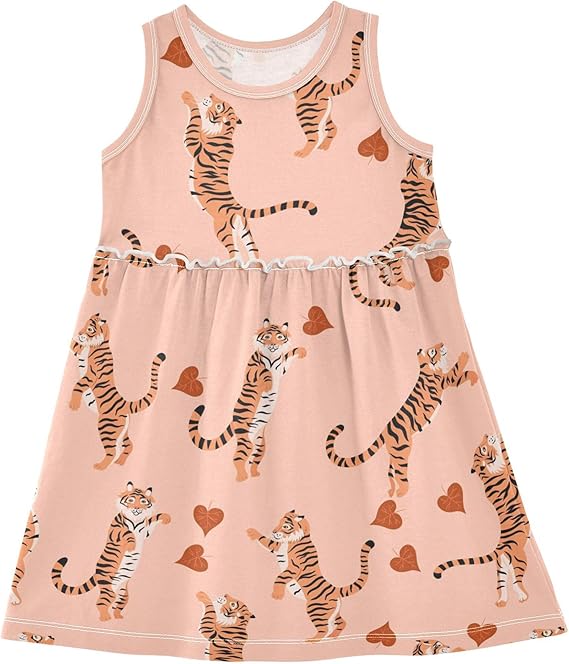 Foxes Cute Animal Summer Girl Dress Casual Dress Sleeveless Toddler Girl Outfits (Multicolor-06)