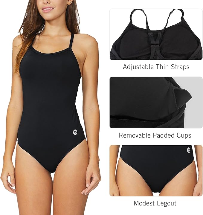 baleaf Women's Athletic Training Adjustable Strap One Piece Swimsuit(Black) - Image 3