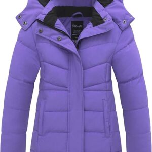 Girl's Puffer jacket Warm Insulated Winter Coat Lightweight Water-Resistant Padded Parka with Hood(Purple)