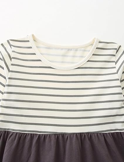 Toddler Girl's Long Sleeve Dresses( White/Gray Striped Cat) - Image 4