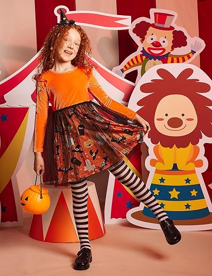 Toddler Tutu Dresses Little Girls Velvet Tulle Fall Winter Long Sleeve Ruffle Holiday Party Dress (Halloween) - Image 5