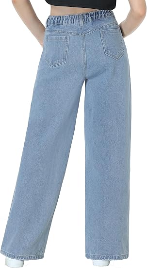 Girls Jeans Pants Wide Leg/Flare/Skinny Denim Pant Ripped High Waist Elastic Band Casual with Pockets (Pant 3) - Image 3