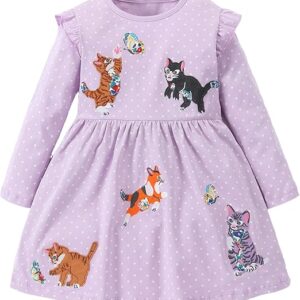 Girl's party Dresses(Purple&cats)
