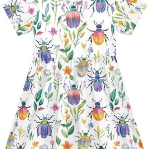 Girls Dresses Sundress Kids Short Sleeve Casual A Line Dresses(Multicolour 02)