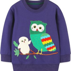 Toddler Girl Sweatshirt Clothes Outfit,Cotton Crewneck (Navy Owl)