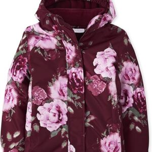 The Children's Place Girls Heavy 3 in 1 Winter Jacket, Wind-resistant Water-resistant Shell, Fleece Inner (Beet Floral)