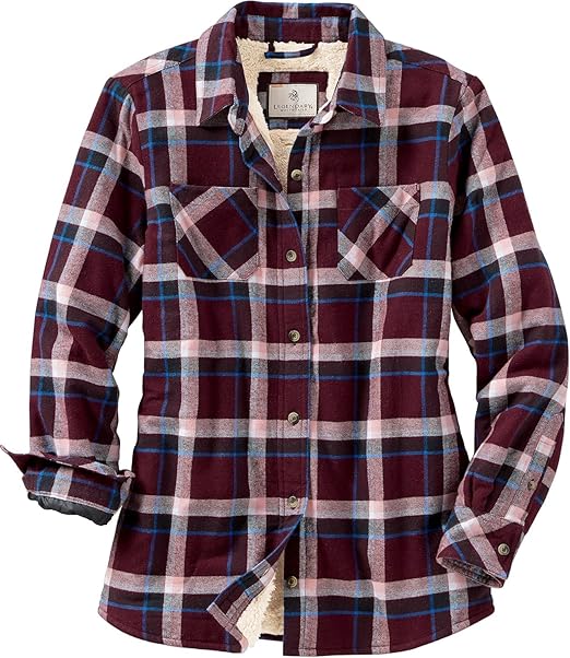 Legendary Whitetails Women's Sherpa Lined Flannel Shacket (Merlot Plaid)