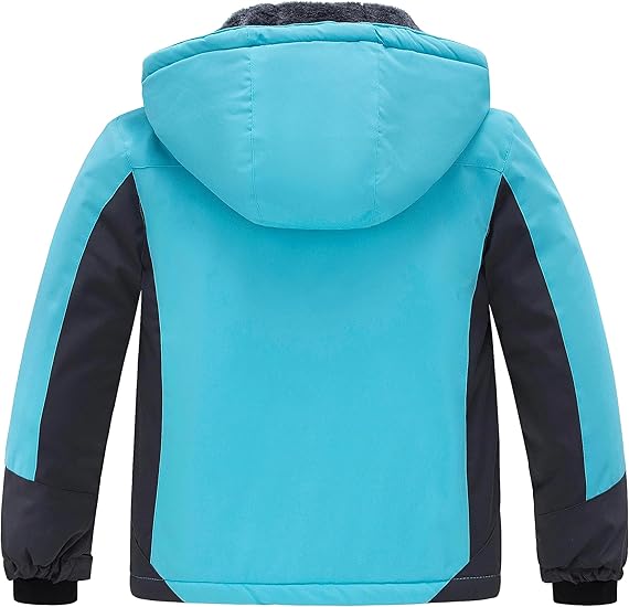 Girls' Waterproof Winter Coat Fleece Ski Jacket Hooded Snow Coat Warm Raincoat Outerwear (Blue) - Image 5