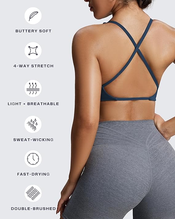 Aoxjox Women's Workout Sports Bras Fitness Sienna Low Impact Bra Yoga Crop Tank(Blueberry) - Image 2