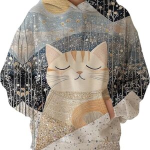 Womens Funny Cat Hoodies Oversized Graphic Hooded Sweatshirt for Women Fall Plus Size Pullover Hoodie Y2K(Cat 2)