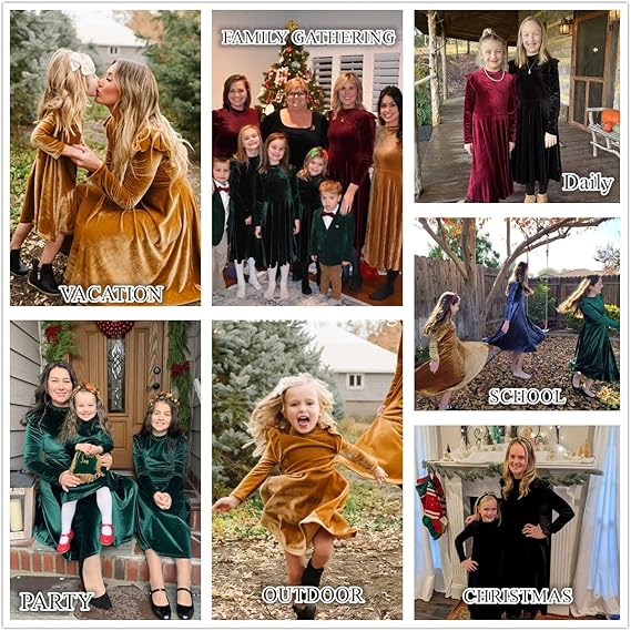 Girls Velvet Dress Ruffled Long Sleeve Casual Spring Fall Dress Princess Christmas Party Dress Winter Outfits (Light blue) - Image 5