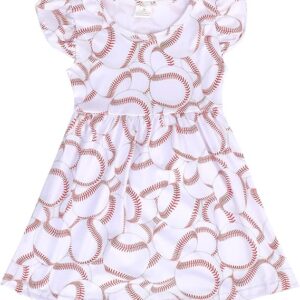Girl Casual Dress Baseball Print Ruffle Bottom Casual Dress Summer Clothes (Baseball)