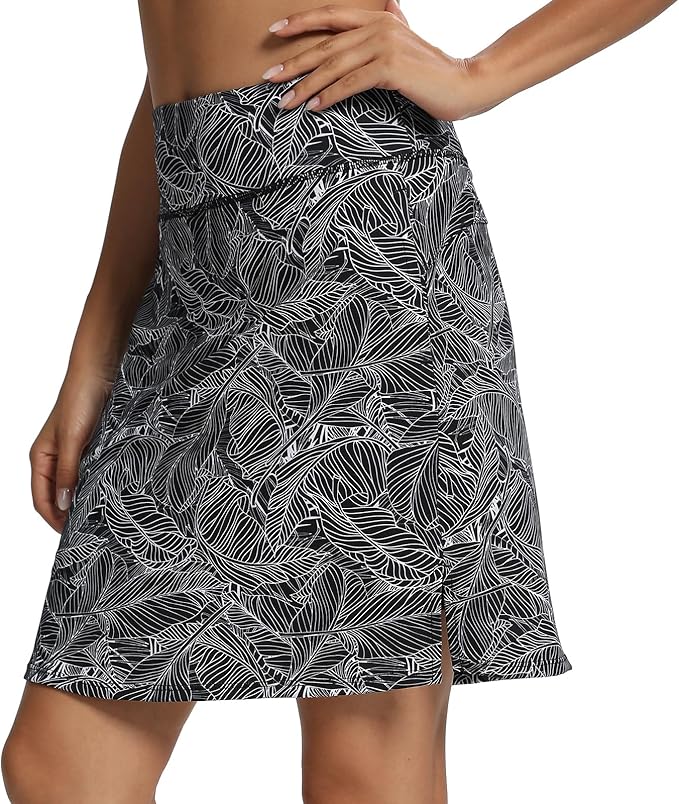 M MOTEEPI Skorts for Woman Golf Skirt Knee Length Tennis Athletic Skorts with Pockets( Black Leaf) - Image 3