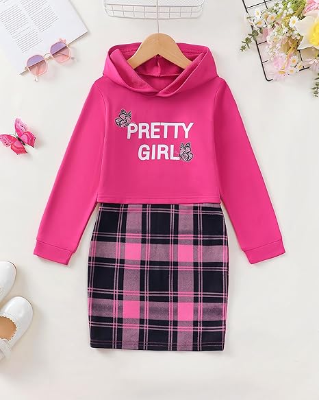 Girls 2 Piece Outfits Cami Dresses Hoodie Clothing Set Plaid Bodycon Dress Crop Top Sweatshirt Fall Winter Clothes(Red Rose) - Image 4