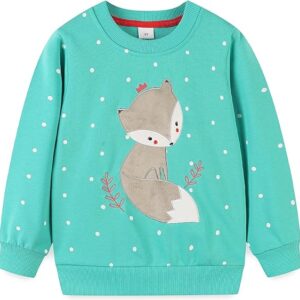Toddler Girl Sweatshirt Clothes Outfit,Cotton Crewneck (Blue Fox)