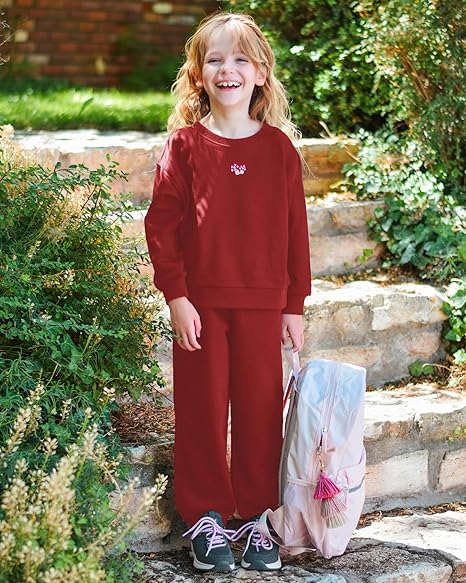 Girls Athletic Sweatsuit 3 Pieces Sweatshirts and Pant with Pockets Long Sleeve Outfits Set(Red) - Image 3